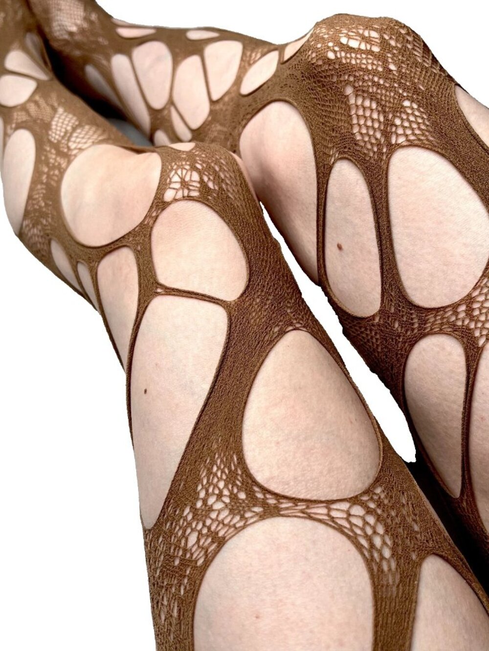 Brown Fishnet Tights OS Mummy Costume Holes Ripped Distressed Goth Grunge Rave